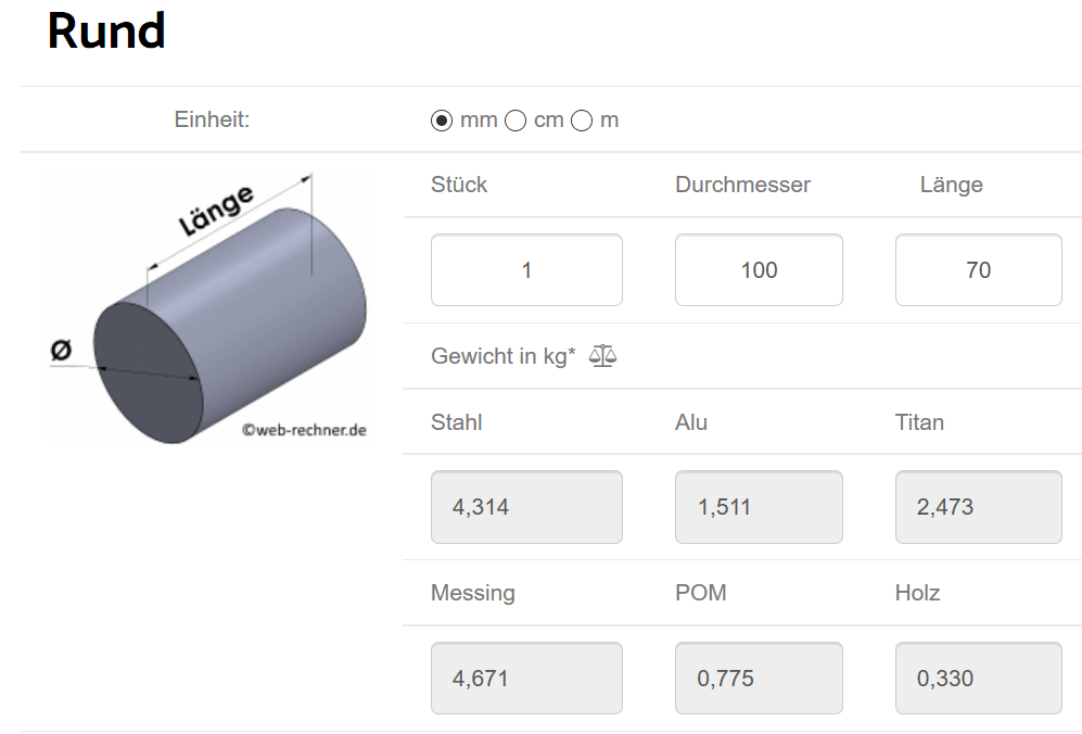 Stahl Gewicht Rechner